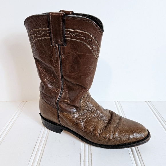 Justin Boots Shoes - Justin Boots Womens  7 Brown Stinson 10" Smooth Ostrich Roper Western Cowboy